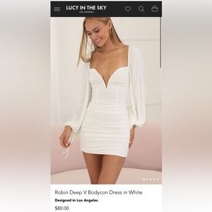 Robin Deep V Bodycon Dress in White